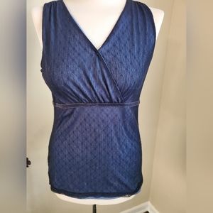 ANN TAYLOR blue sleeveless lace overlay top, size Medium
